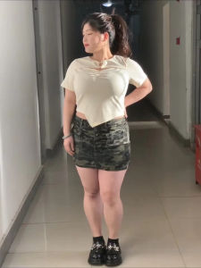 plus Size High Waist A-Line Mini Skirt American Workwear Camouflage Denim Half-length for Plump Sisters Summer Slimming Style