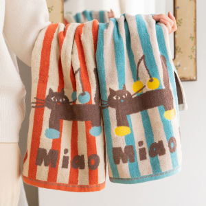 Pure Cotton Soft Absorbent Cherry Cat Face Towel Cute Cartoon Kitty Home Use Non-shedding Towel for Universal Audience
