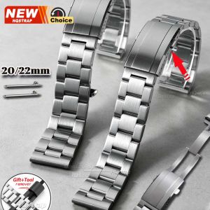 New High Quality Brushed Stainless Steel Watch Strap 20mm 22mm Band for Oyster Business Wristband Three Bead Universal Bracelet