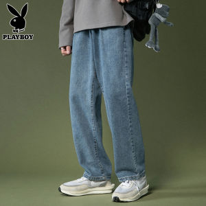 Playboy Mens Jeans Straight Leg Wide Leg Casual Long Trousers American Style Spring New Fashion Trend Cotton Polyester Blend