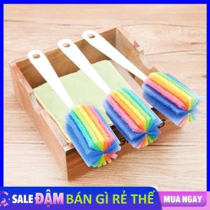 Cây Cọ Rửa Ly Cốc Bình Sữa bằng bọt biển nhiều màu sắc - Cây Rửa Cốc Ly 7 Màu - Dụng Cụ Cọ Bọt Biển Rửa Vệ Sinh Bình Sữa