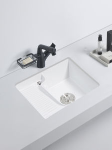 For Home Drop-in Sink Ceramic Laundry Basin with Washboard Embedded Laundry Tub Square Ultra-Deep Balcony Laundry Sink