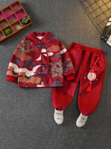 New Chinese Style Tang Suit Childrens Hanfu Ethnic Ancient Costume Baby New Year Clothes Boys Fleece Lined Year End Celebration Outfit