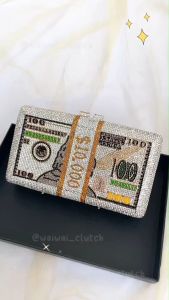 Waiwai Tas Pesta Wanita Mewah Elegan Dollar Full Mata Crystal Unik Berkilau