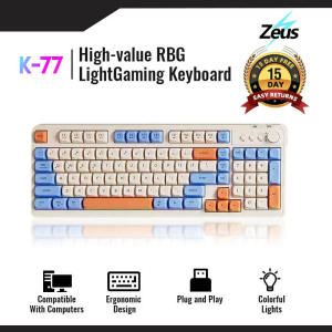 Zeus Wired Gaming Keyboard Multi Colors Mixing 98 Keys USB Mechanical Feel With Volume Control Media K-77