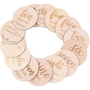 Wooden Baby Monthly Milestone Photo Cards Double Sided Photo Prop Milestone Discs Baby And Pregnancy Growth Announcement Cards