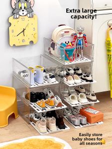Transparent Pull-out Drawers Childrens Shoe Box Baby Dust-proof Storage Organizer Plastic Hall Entrance Space Saving Rack