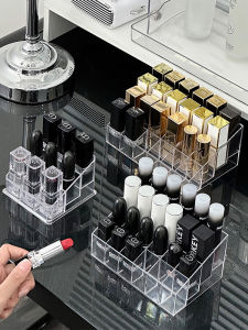 Acrylic Desktop Lipstick Storage Box Multi-grid Transparent Makeup Organizer Cosmetic Lip Gloss Display Rack Grid Simple Style