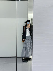 Váy Dài Chữ a Màu Xám Xếp Nếp Cao Cấp Cho Nữ Mùa Hè 2025 Váy Dài Đến Giữa Bắp Chân Phong Cách Hàn Quốc Dáng Chữ a