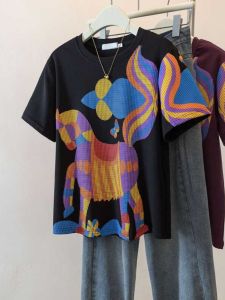 plus Size Womens T-Shirt Short Sleeve Slimming Belly Cover Fashionable Korean Style Print Casual Summer Top European Style Shirt