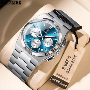 ELF TRIBE Đồng hồ Quartz hồ đeo tay nam chronograph Vòng đeo thép không gỉ dạ quang chống nước