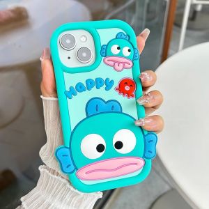 CrashStar Cartoon 3D Hangyodon Monster Eyes Cute Silicone Soft Thick Shockproof Phone Case For iPhone 16 15 14 13 12 Pro Max 11 Fashion Creative Phone Casing Cover Shell Hot Sale