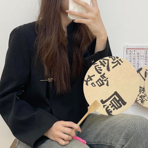 พัดกระดาษหมึกโบราณแบบมีด้ามยาว ทรงกลม พัดสำหรับใช้ในชีวิตประจำวัน สำหรับนักเรียน ผลิตจากจีนแผ่นดินใหญ่