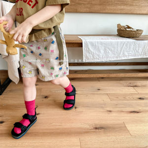 Korean Style Cotton Short Pants for Girls Cartoon Bear Pattern Casual Five-Point Shorts High Waist Elastic Belt Summer New Arrival