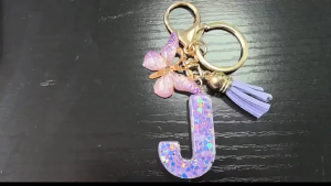 A-Z 26 English Letter Resin Keychain New Elegant Holographic Letter Keychain with Tassel and Flower Accent