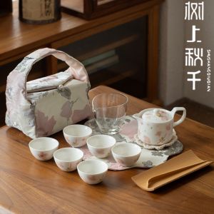 Bộ Trà Gốm Sứ Hoa Anh Đào Du Lịch Thiết Bị Trà Cầm Tay Bộ Ba Tách Trà Bộ Trà Ngoài Trời Trang Trí Nhà Bếp Thiết Bị Nhà Bếp