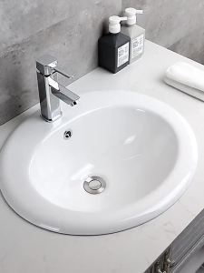 Countertop Semi Recessed Oval Single Three Hole Ceramic Face Basin