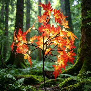Solar Maple Tree Stake Lights Warm LED Artificial Fall Maple Leaf Light Waterproof Outdoor Landscape Lamp for Yard Garden Than