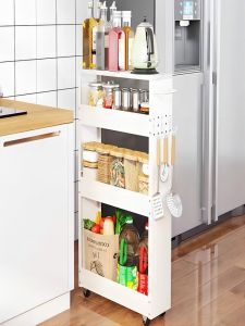 เก็บของแบบเคลื่อนที่ 13 ซม. ชั้นวางของในครัว ชั้นวางของในห้องน้ำ ชั้นวางของแบบเคลื่อนที่หลายชั้น ช่องว่างแค่ไม่กี่เซนติเมตร