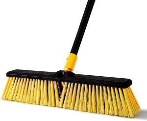 BOOMJOY 18 Inch Push Broom Heavy-Duty Outdoor Commercial Broom Brush Stiff Bristles for Cleaning Patio Garage Deck Concrete Wood Stone Tile Floor 65.3" Long