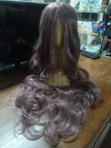 วิกผม แสกกลางลอน A91 สีกะปิขาวเทา ยาว80ซม.