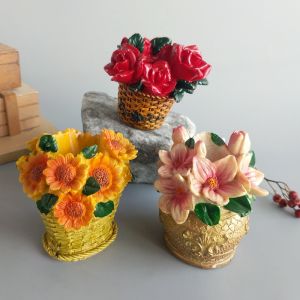 Mould for Resin AB Drop Glue Gypsum Sand Sculpture Salt Sculpture Candle Handmade DIY Silicone Rose Sunflower Hibiscus Basket