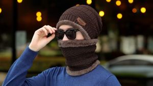 Fashion Men Women Winter Beanie Hat scarf Set Warm Knit Hat Thick Fleece Lined Ski Outdoor Sport Winter Necessities
