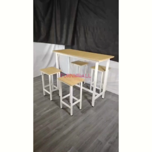 Furnimall 4 Feet Island Table Set Meja Makan with Melamine Wood 1+4 Modern Bar Dining cafe