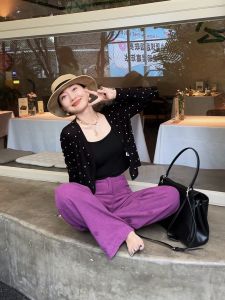 Salt Series Summer Light Maturity Two-Piece Set Korean Polka Dot Long Sleeve Thin Sun Protection Open Cardigan High Waist Slim Straight Leg Pants