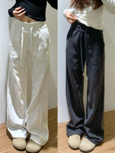 Quần Thể Thao Nữ Cạp Cao Ống Đứng Rộng Rãi Phong Cách Thường Ngày Mùa Thu Quần Nỉ Cạp Chun Mềm Mại Thoải Mái