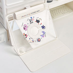 RBP three-fold 2-in-1 painted cute painted cartoon iPad case for iPad Pro 11 12.9 inch 2024 2020 2021 2022 Air 4 Air 5 10.9 Air 6 13 inch m2 iPad 10.2 7th 8th 9th gen mini 6 8.3 anti-bending no pen slot double-sided clip leather rotatable split case