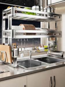 BW | Multifunctional 304 Stainless Steel Kitchen Sink Rack Dish Draining Shelf Storage Holder for Bowls And Plates Kitchen Storage