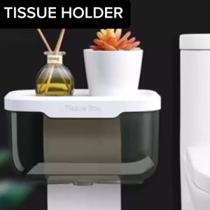 Wall-Mounted Toilet Paper Holder Waterproof Covered Tissue Roll Storage Phone No-Drilling Bathroom Rack