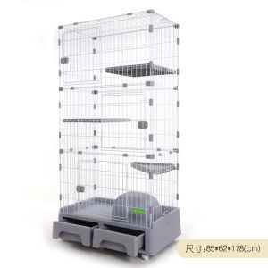 C&Y บ้านแมวสามชั้นแบบถอดออกได้พร้อมห้องน้ำและที่รองปูนสำหรับใช้ในบ้านสำหรับแมวขนาดใหญ่ บ้านแมวแบบพกพาได้