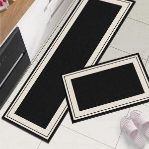 Bộ Thảm Nhà Bếp Hai Mảnh VIKAMA Đất Tảo Cát Chống Trượt Thảm Chùi Chân Hình Chữ Nhật PVC Thấm Hút Thảm Trang Trí Nhà Cửa