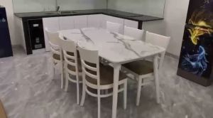 Bàn ăn cơm 6 ghế gỗ trắng bàn ăn giả đá - mặt bàn chữ nhật 1m60 x80cm kết hợp ghế cabin siêu chắc