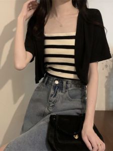 French Style Ice Silk Short Open Cardigan Womens Sun Protection Outerwear Versatile Shoulder Wrap Thin Jacket Summer New Fashion