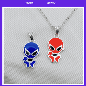 FLORA 0028M - [Có bán lẻ] Dây chuyền bạc ta hình người nhện Spider man màu xanh dương đỏ dành cho bé trai