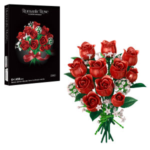 DIY Creative Building Blocks Assembly Series Red Rose Simulation Flower Bouquets Models Gifts Childrens Holiday Bricks Toys