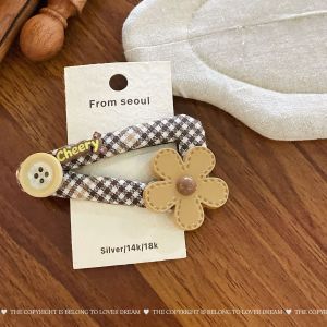 New Cute Letter Plaid Hair Clips Brown Flower Hair Accessories for Girls Childrens Hairpins Sweet Lovely Hair Decorations