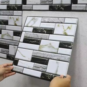 5/10pcs Self Adhesive Tile Wall Sticker Home Decor 3D PVC Sticker Covers For Kitchen Cupboard Bathroom Waterproof Wallpaper