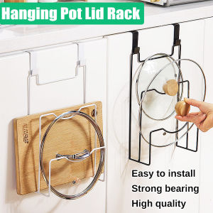 Hanging Pot Lid Rack for Cupboard Door Cutting Board Storage Shelf Kitchen Organizer Pan Cover Shelf Towel Hanger Storage Holder