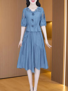 MAIMEI | Elegant High Waist A-Line Dress Summer 2025 New Style Womens Faux Two-Piece Dress For Important Occasions Polyester Fiber