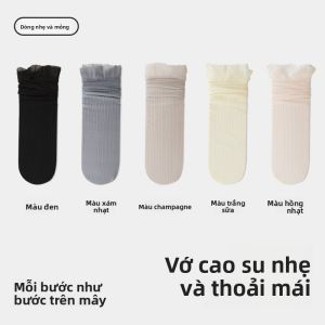 MiiOW | Tất ren viền pha lê Crystal Mid-Calf Summer Thin Ladies Socks MiiOW Pure Color Antibacterial Pure Nylon Spandex