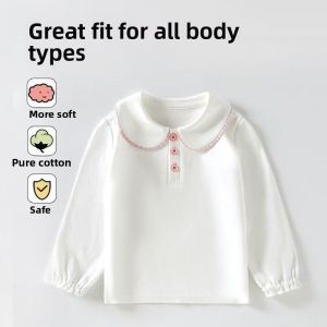 CHENGQU | Babydoll Collar Long Sleeve Polo Shirt White Cotton