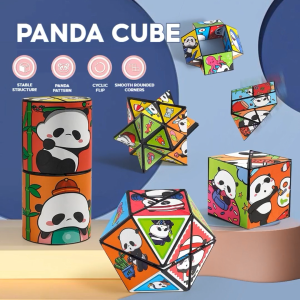 BZAJGEJGESG Magic Cube Educational Toy for Kids 3D Geometric Changeable Magnetic Panda Puzzle Cube for Children