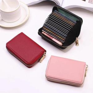 1Pcs PU Leather ID Credit Bank Name Business Card Holder Case Women Zipper Coin Purse Money Bag Change Organizer Blocking Wallet