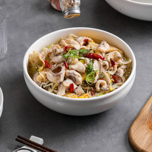 Large Size Ceramic Pure White round Soup Bowl Fish Cooking Pot Spicy Hot Pot Commercial Salad Bowl Simple Style Restaurant Use