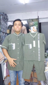 Baju Koko Couple Ayah Dan Anak Terbaru Bahan Katun Lengan Pendek Kombinasi Bordir