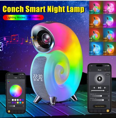 LF Conch Smart Night Lamp Alarm Clock RGB Colorful Music Light Creative ...